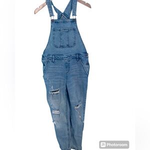 Distressed Denim Jean Bib Overalls